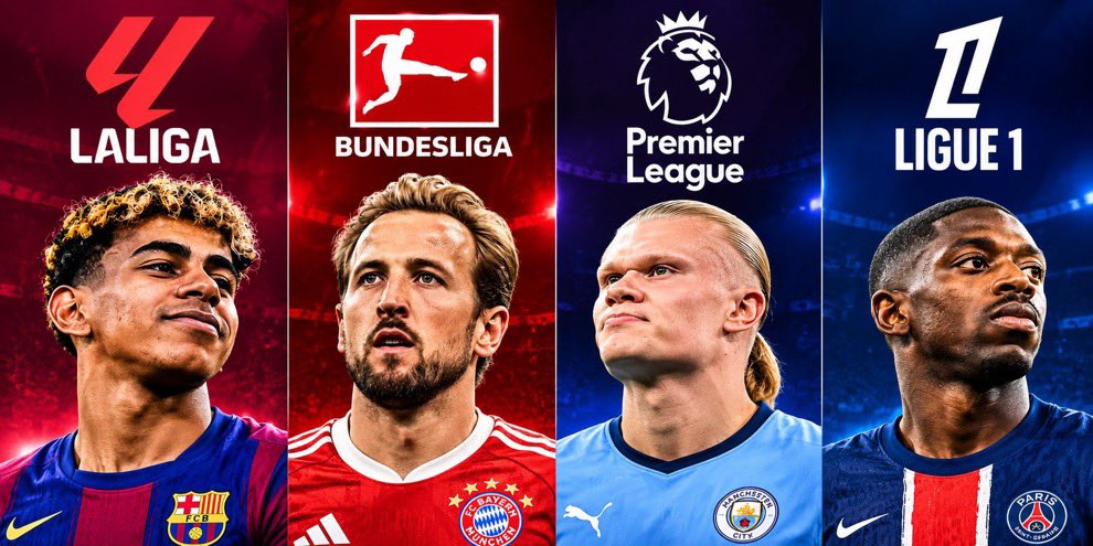 KINGTITO06's tweet photo. 🔥 🌠 Each league with their faces in Europe 🔥 

#LALIGAHistory #bundesliga #premierleague #ligue1 https://t.co/f1XBuSk0or