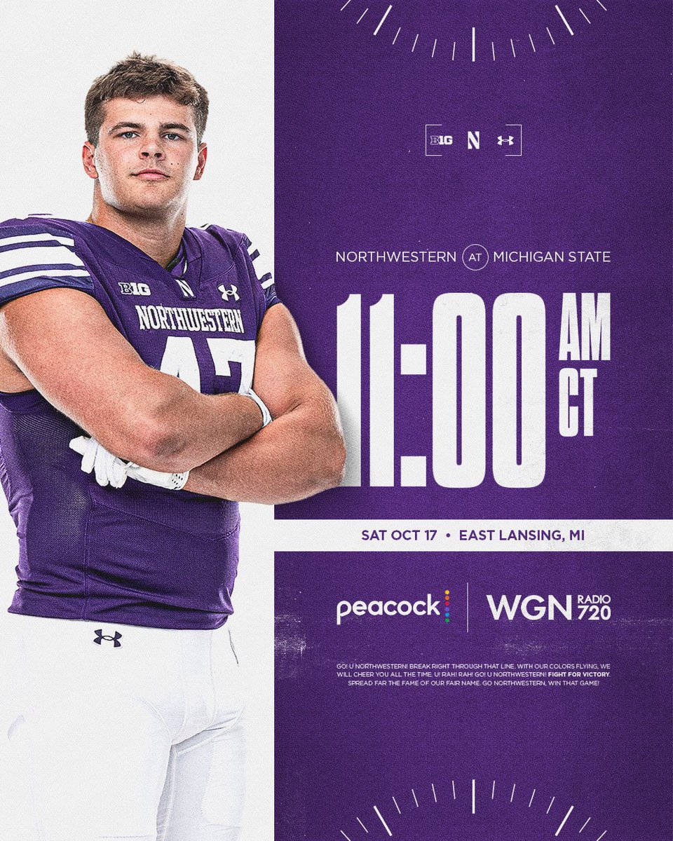 NUFBFamily's tweet photo. 🚨 Kick Time Announcement 🚨

🗓️ October 17
⏰ 11 a.m. CT 
🆚 Michigan State https://t.co/5tCGLicOlv