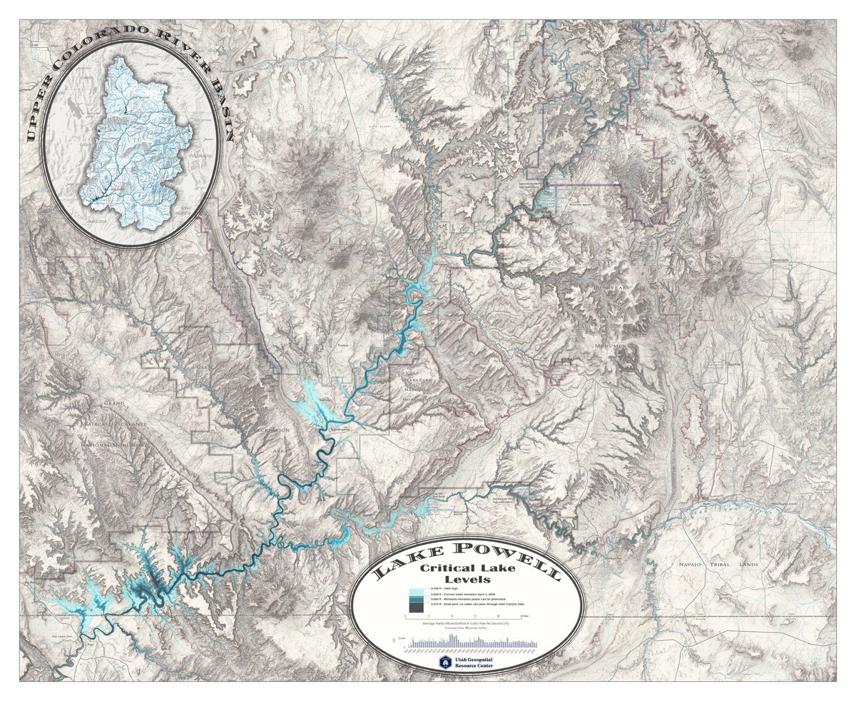 mapsdotcom's tweet photo. Lake Powell is a key reservoir for the southwestern United States. But here, both time and water may be running out.

Great cartography from Zach Beck at @MapUtah provides a closer look at this vital and fragile resource: https://t.co/o7EaMQ9hO8 https://t.co/iMiXeeptLz