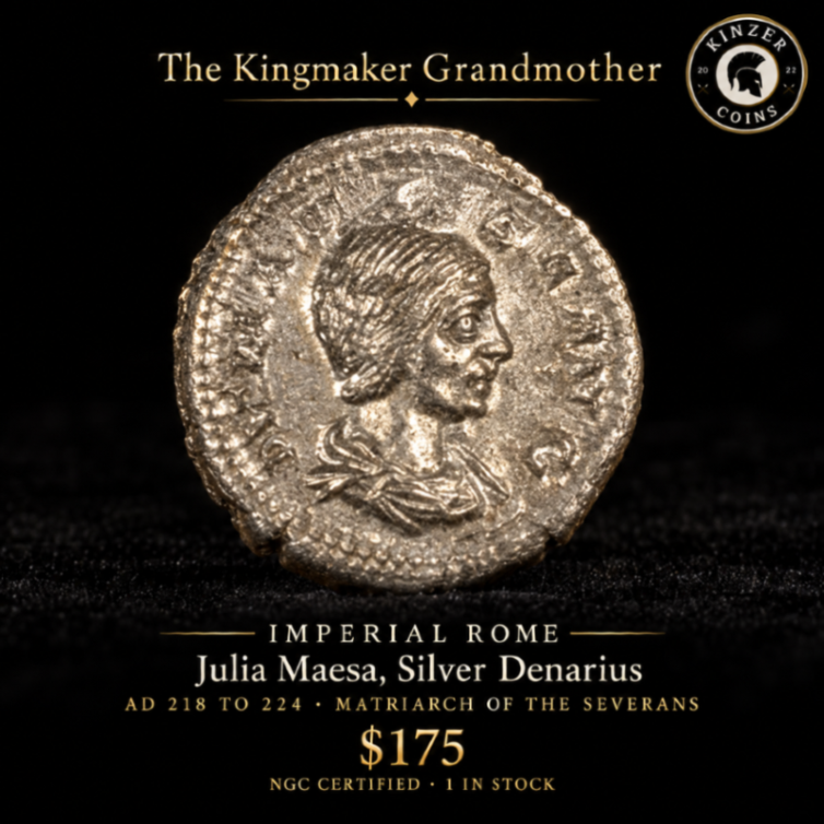 KinzerCoins's tweet photo. The Kingmaker Grandmother. Julia Maesa engineered two emperors onto the throne, her grandsons Elagabalus and Severus Alexander. Silver denarius, AD 218 to 224, NGC certified, 1 in stock.
https://t.co/MCdiG3PkFY
#AncientCoins #RomanEmpire #JuliaMaesa #Numismatics #RomanHistory https://t.co/P7WKWit5ay
