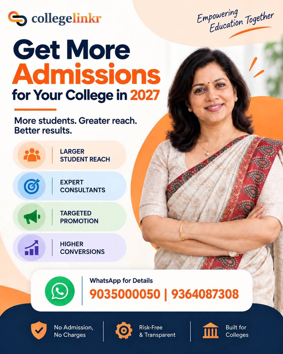 promilo's tweet photo. Get More Admissions in 2027 🎓
List your college on CollegeLinkr FREE and reach 10,000+ admission consultants across India.
✅ Free listing
✅ More visibility
✅ Pay only on successful admissions
📲 9035000050 | 9364087308
#CollegeAdmissions #Admissions2027 #HigherEducation https://t.co/C1IiGri6WM