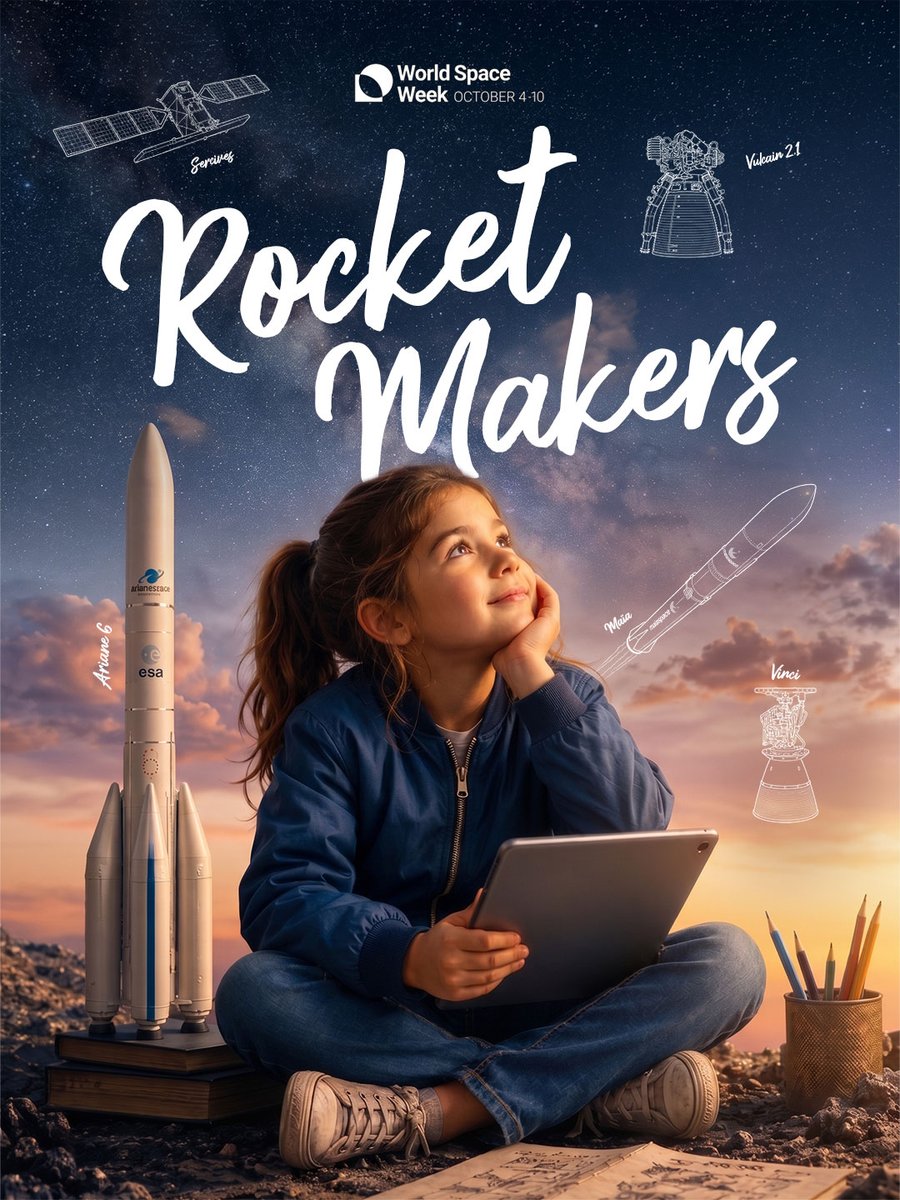 ArianeGroup's tweet photo. Space used to be for a few. Now startups, universities and new space nations are in too. "Rocket Revolution" is this year's World Space Week theme. We build the launchers that keep that access open for Europe. 🚀

#RocketMakers #Civil #WSW https://t.co/TidYrQINQ3