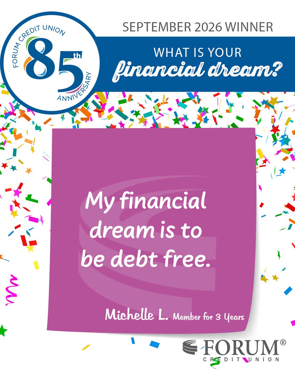 FORUMTalk's tweet photo. As we celebrate 85 years of helping members live their financial dreams, we are excited to highlight one of our members!🥳

Tell us what your financial dream is for a chance to win $85! https://t.co/UYEze89S5S https://t.co/SqAUHDoKFm