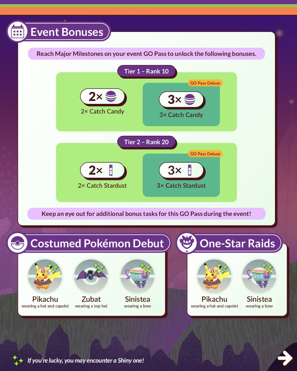 PokemonGoApp's tweet photo. Trick or treat, Trainers! 🎃👻

New costumed Pokémon make their debuts during Halloween 2026 Part I in #PokemonGO! 

October 27 at 10:00 a.m. to November 1 at 10:00 a.m. local time.

https://t.co/b57onZ28Ep https://t.co/uPOQcgWc5J