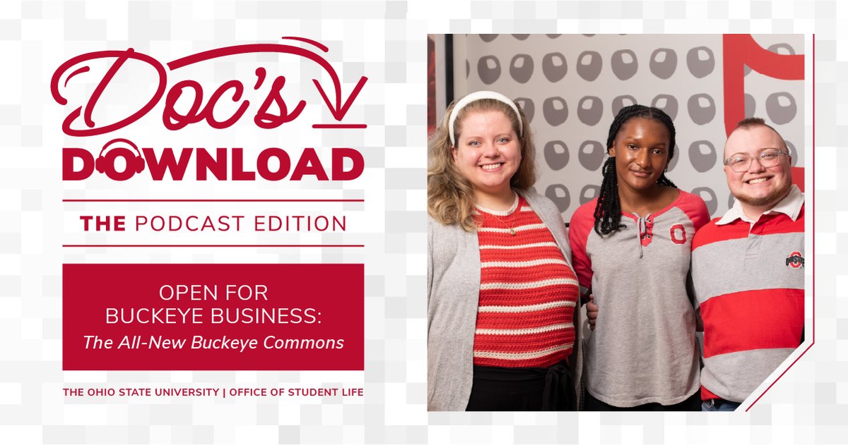 StudentLifeOSU's tweet photo. What happens when students have a place to connect, grow &amp; thrive?
Dr. Shivers joins Jayden Messer, Taylor Koon &amp; peer career coach Eloni McClain to discuss Buckeye Commons, Ohio State’s holistic student success center.
Tune into Docs Download: https://t.co/zWpvLEqmwf https://t.co/2Zc1p3Xgbf
