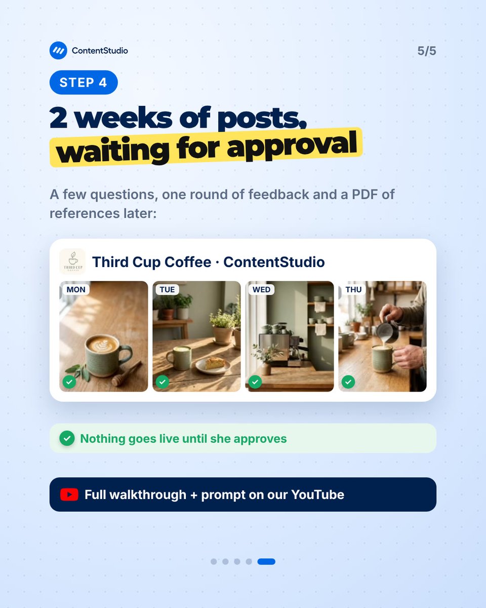ContentStudioio's tweet photo. Onboarded a new client in an hour with Claude Code and ContentStudio.

It took the intake form and came back with two weeks of posts waiting for the client to approve.

Full walkthrough and the prompt: https://t.co/hFWu1x63XA

#ClaudeCode #SocialMediaManager https://t.co/Pe3FK5bgF7
