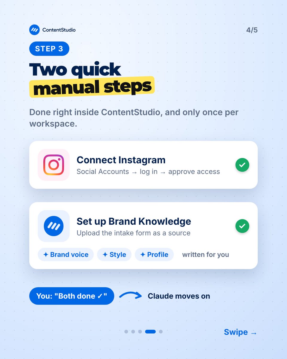 ContentStudioio's tweet photo. Onboarded a new client in an hour with Claude Code and ContentStudio.

It took the intake form and came back with two weeks of posts waiting for the client to approve.

Full walkthrough and the prompt: https://t.co/hFWu1x63XA

#ClaudeCode #SocialMediaManager https://t.co/Pe3FK5bgF7
