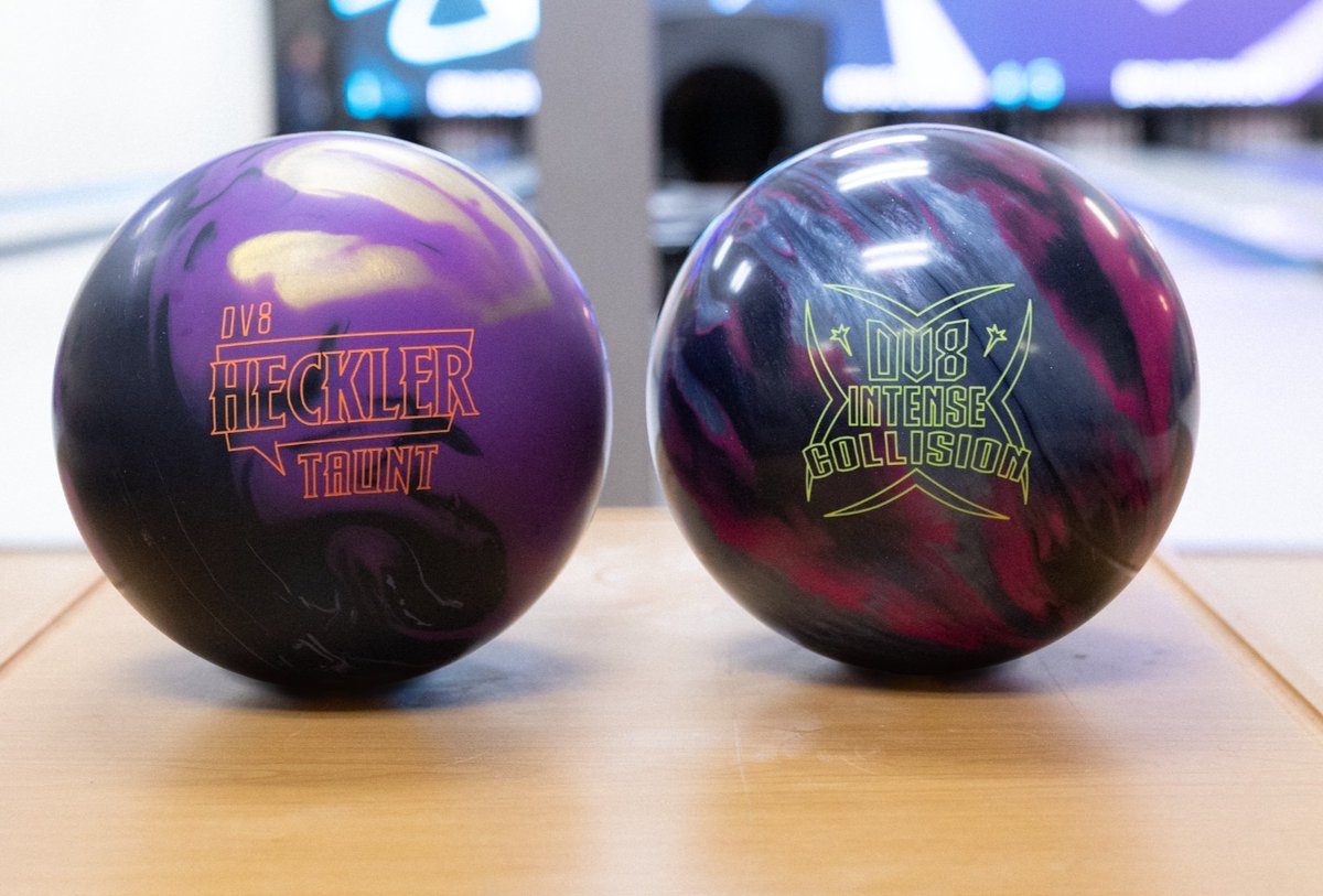 dv8bowling's tweet photo. Which one are you taking into battle? 🎳 The Heckler Taunt or the Intense Collision? Drop your choice in the comments! 
#DV8Bowling #IntenseCollision #HecklerTaunt #DamnGoodBowling https://t.co/hzkd8Xdg6O