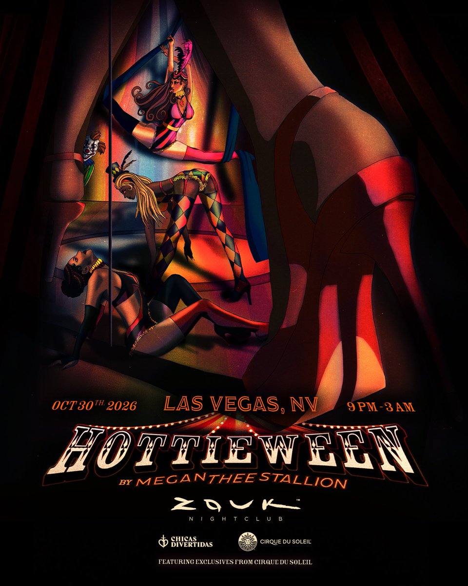 theestallion's tweet photo. THEE CIRCUS IS COMING… AND THE RINGLEADER IS A BAD BITCH. 🎪🔥

HOTTIEWEEN is BACK, Hotties! 😈 OCTOBER 30TH IN VEGAS @ResortsWorldLV ❗️I’m teaming up with @Cirque, and we’re taking Hottieween to a whole other dimension. @chicasdvrtds will be flowing all night so come dressed to kill and ready to party . 🥃🎃

GET YOUR TICKETS NOW❗️You can watch the recap… or come experience a real hottie party with me 💋