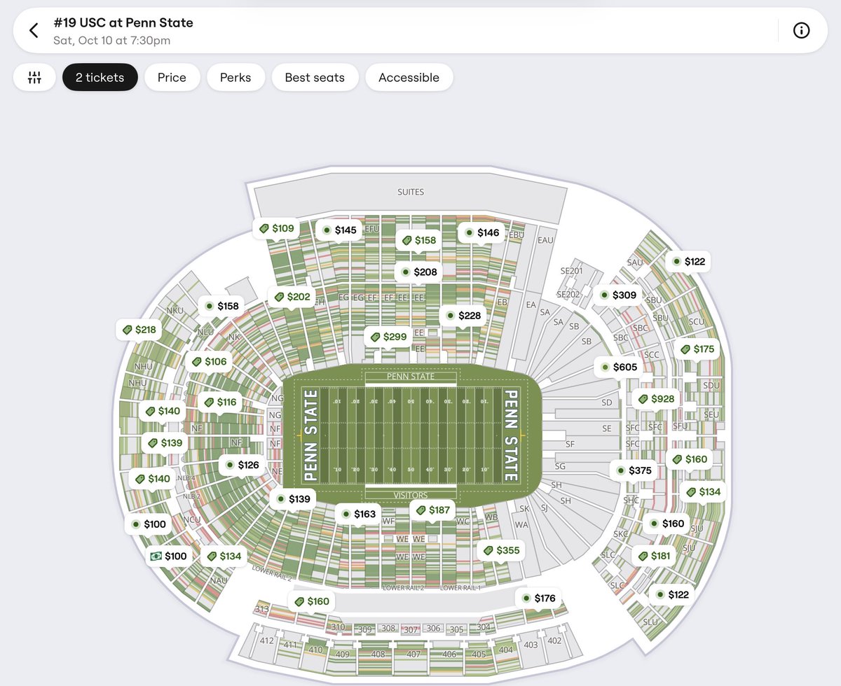 FightOnRusty's tweet photo. I genuinely have never seen this many tickets up for sale for a game before. I am absolutely sure it will be packed but this is wild for the Penn State White Out game https://t.co/V7G4xTmpqc
