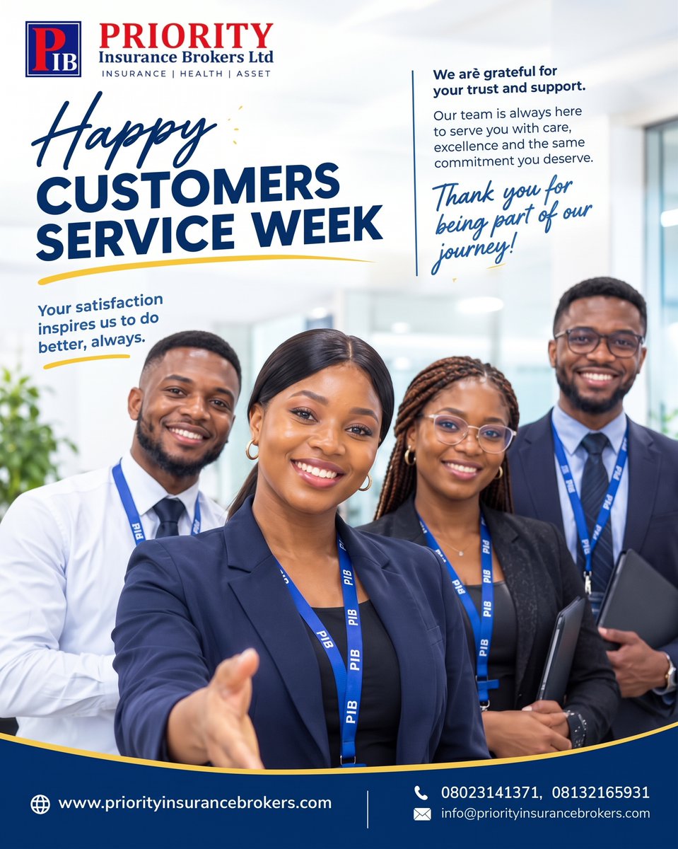 pibltd's tweet photo. Happy customer service week, we are here to serve you better #customerservice #insurance #insurancebrokers #priorityinsurancebrokers #PIB #businessprotection https://t.co/F1pk6g6NvC