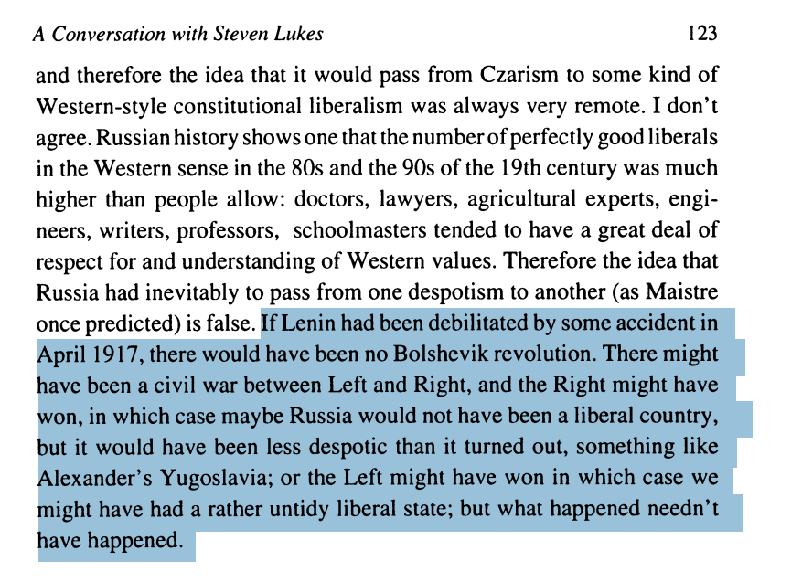 PhilWMagness's tweet photo. Fascinating early 1990s interview with Isaiah Berlin in which he states in no uncertain terms his belief that, but for Lenin, there would have been no Bolshevik Revolution.

This should put to rest certain inaccurate claims about Berlin in recent years. https://t.co/BOWna5v8Vh