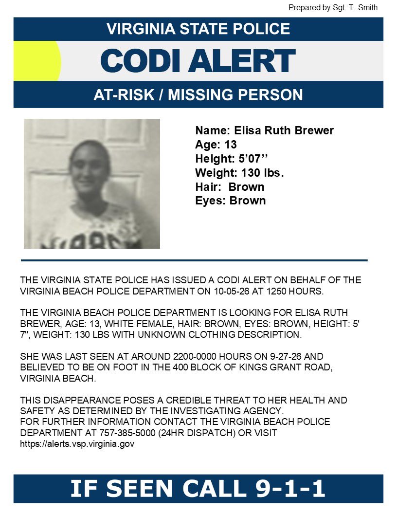 VSPAlerts's tweet photo. ***CODI ALERT ACTIVATION ***

@VBPD https://t.co/Wy890L1NiZ