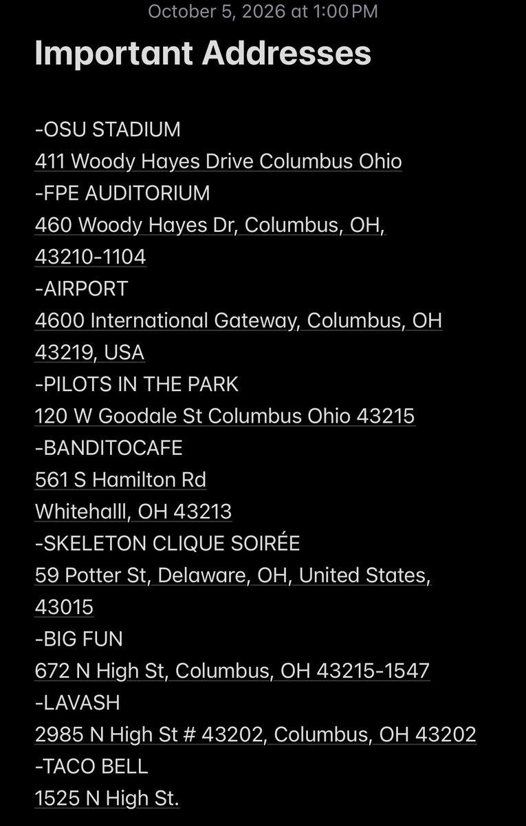 Princessredrumm's tweet photo. Made a list to keep track of addresses for places and events for Cbus. If i need to fix anything lemme know. https://t.co/4f8bintRO3