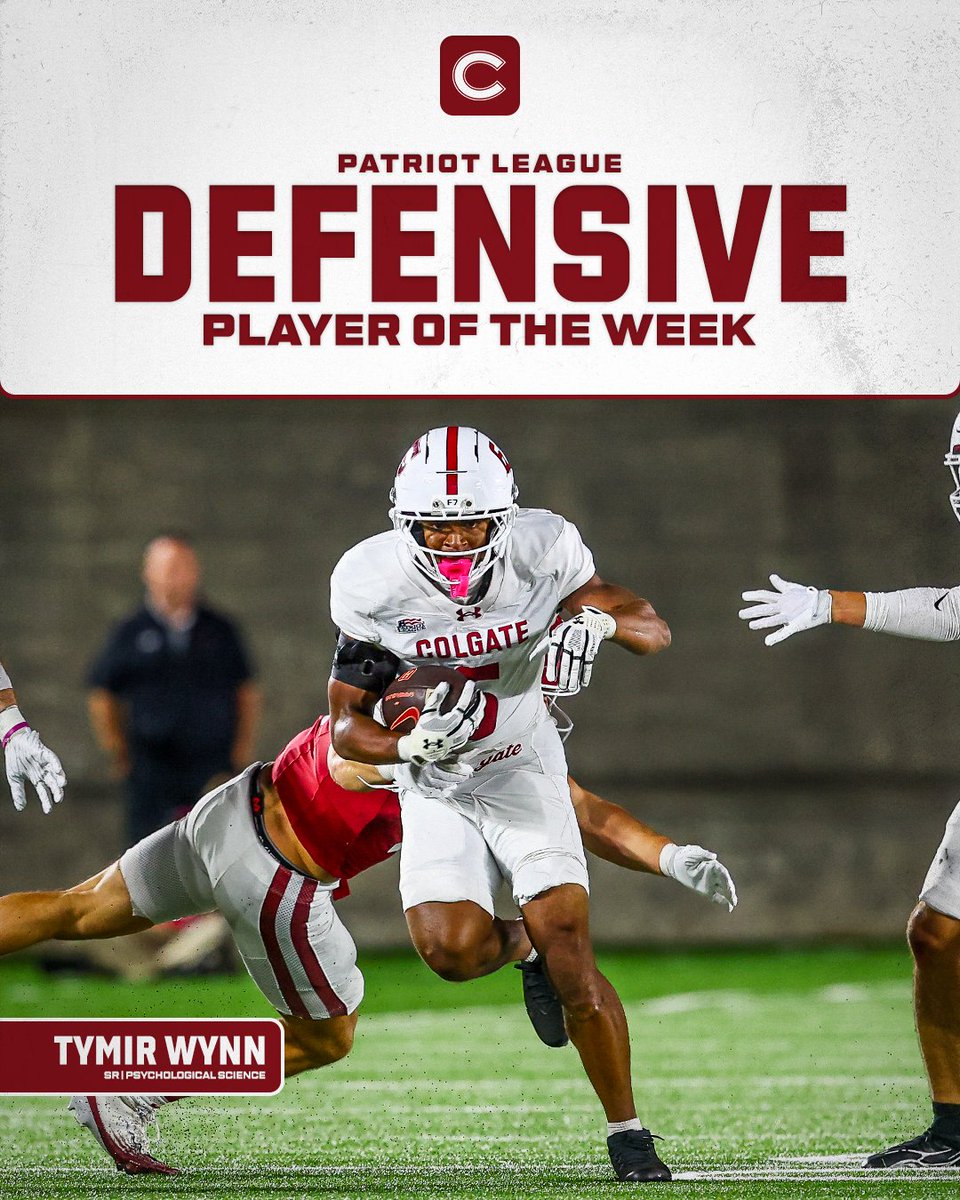 ColgateFB's tweet photo. 𝐃𝐞𝐟𝐞𝐧𝐬𝐢𝐯𝐞 𝐏𝐥𝐚𝐲𝐞𝐫 𝐨𝐟 𝐭𝐡𝐞 𝐖𝐞𝐞𝐤

☑️ @TymirWynn 

#GoGate | #DrawTheLine https://t.co/zsIMhmZenO