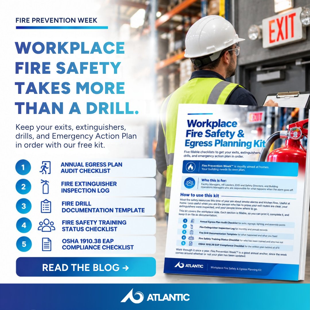 AtlantcTraining's tweet photo. When did you last walk your facility and actually verify your fire safety plan?
π Read the blog:
https://t.co/YnaJFo4Ayq
π Get the free Fire Safety Kit:
https://t.co/0XOW6aDWLz
#FirePreventionWeek #FirePreventionWeek2026 #FireSafety #EgressPlan https://t.co/Uaob5G2Lsc