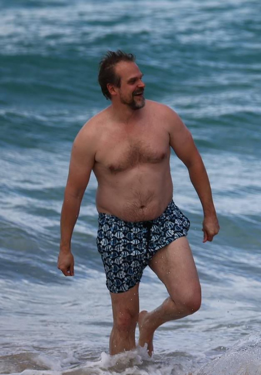 Charismah411's tweet photo. David Harbour shirtless at the beach https://t.co/gZ0O7JOekR