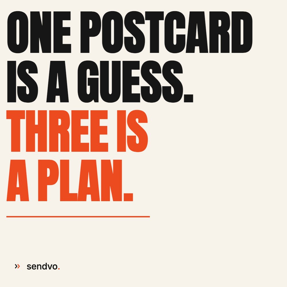 Sendvo's tweet photo. One postcard is a guess. Three is a plan.

A single drop tests the water. A sequence builds recognition. https://t.co/GgwaisnCih
