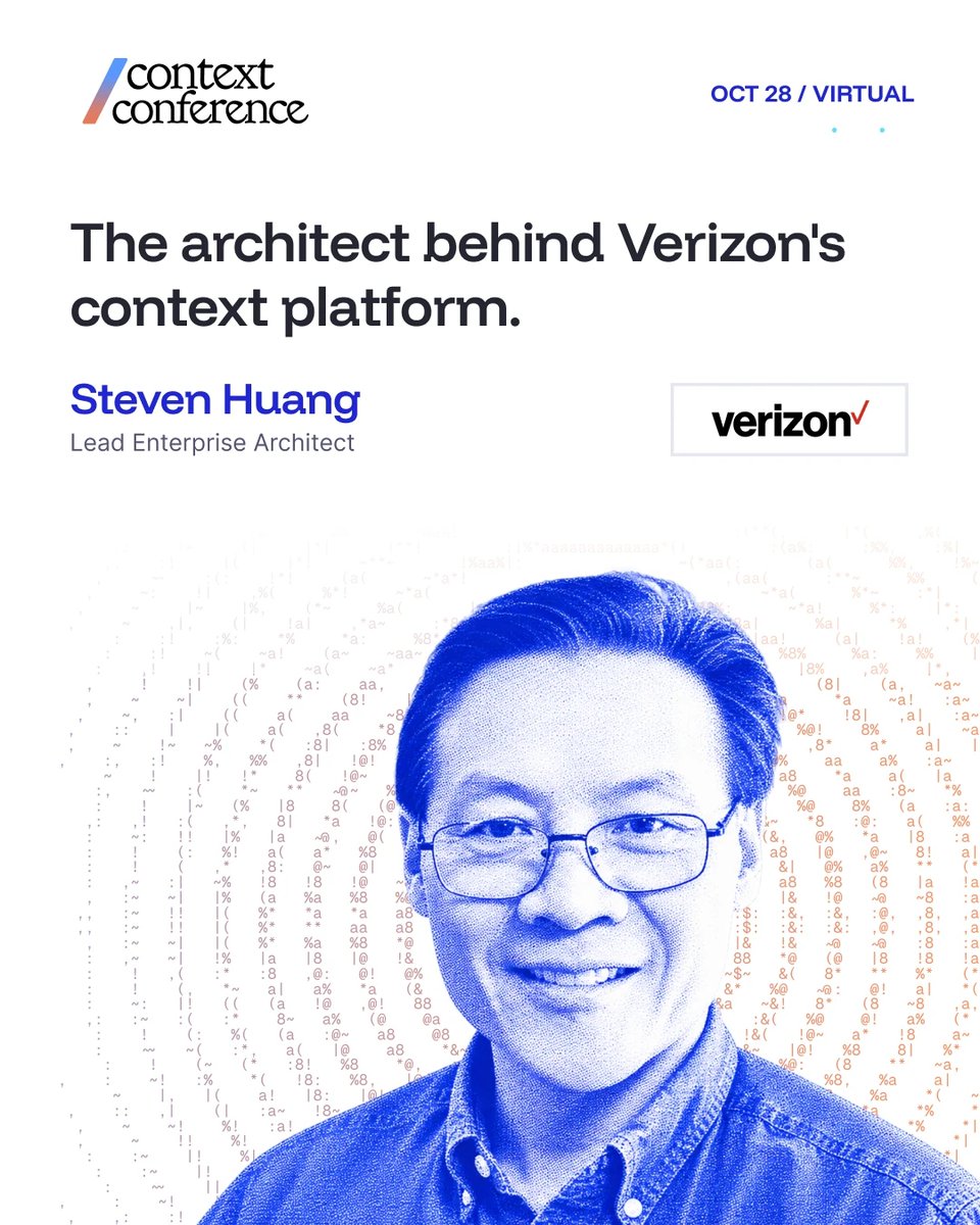 AtlanHQ's tweet photo. Gartner's first-ever research on AI context platforms is about one company's build: Verizon's.

Steven Huang, the architect behind it, walks through the real diagram on Oct 28. What they built, what they bought, and what they'd redo. https://t.co/HexnLSQ5fd