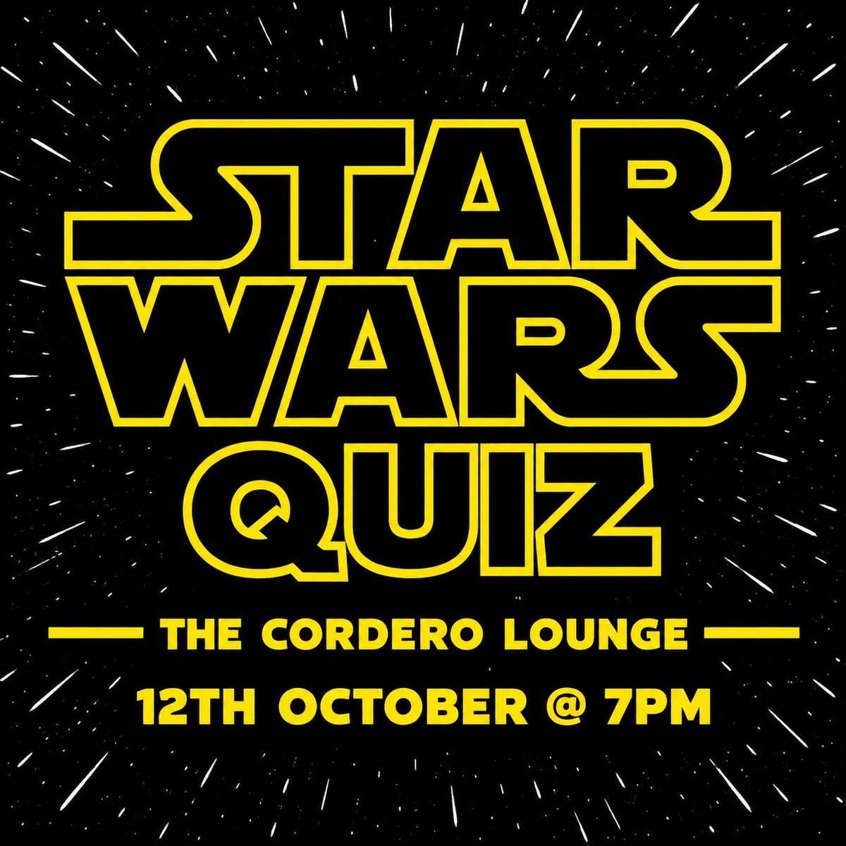 QuizzicalQuiz's tweet photo. Join us next Monday at #TheCorderoLounge in #Frome for our #StarWars #Quiz! 7pm start with vouchers to be won https://t.co/8qfgQ6wBdJ