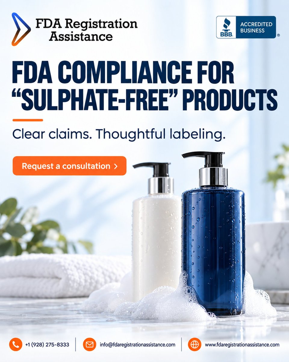 fda_assistance's tweet photo. 🧴 “Sulphate-free” doesn’t mean FDA-free.
Your formula, label & marketing claims should align. Claims like “treats dandruff” or “regrows hair” may trigger drug requirements.
Launching cosmetics in the U.S.? Review compliance first.
#FDACompliance #MoCRA #Cosmetics https://t.co/VdGSo6rhKK