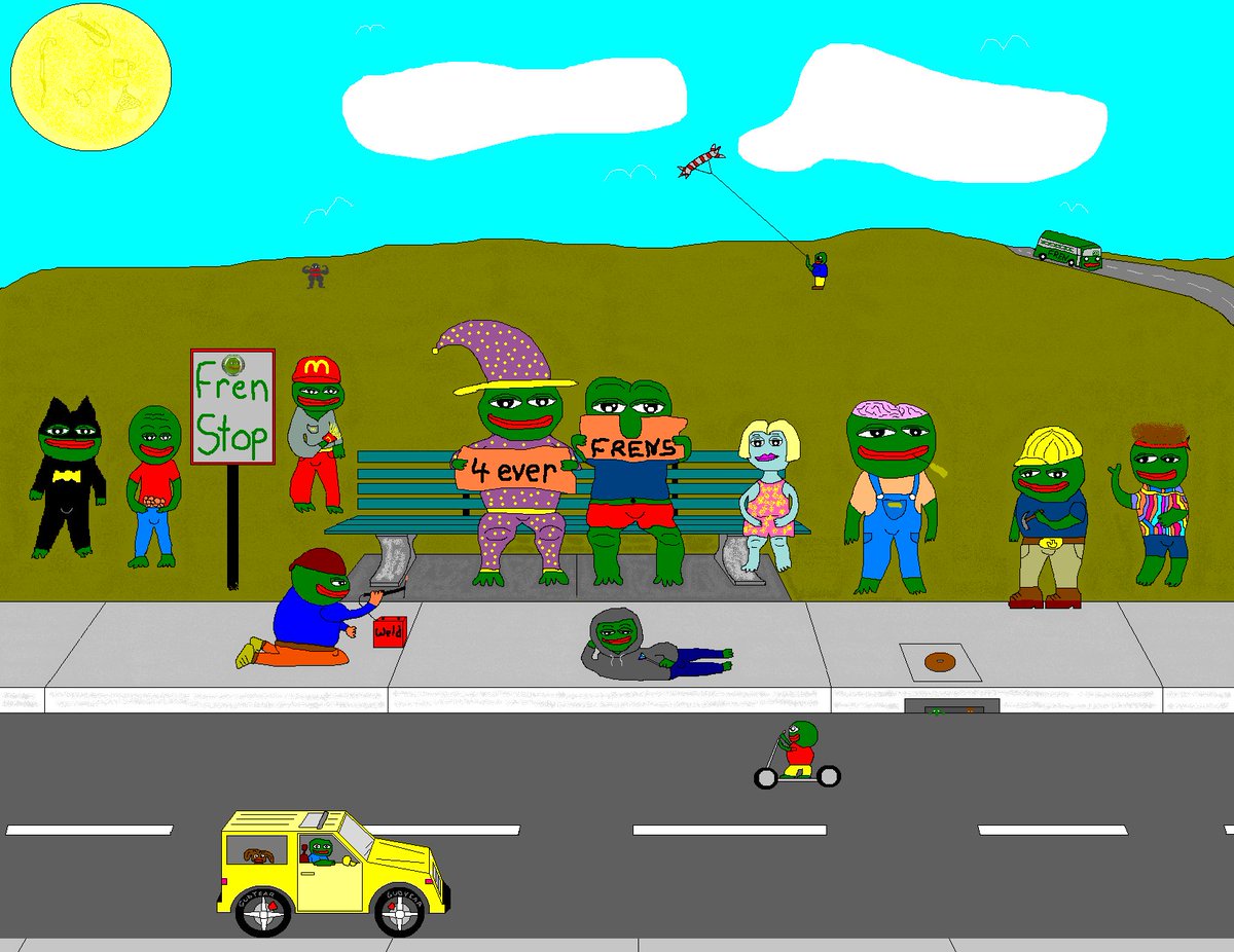 pepecoins's tweet photo. Gm from the Fren stop! Frens are waiting for the bus to https://t.co/k73oej7PvD 🐸

Artwork by @carpetfrawg minted in https://t.co/j6ibatMhqE https://t.co/rCnxB7coks