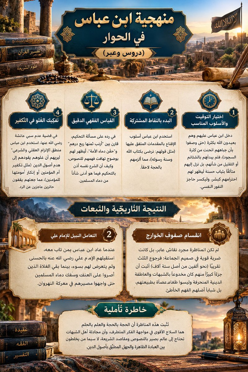 Abu__Sulaiman's tweet photo. منهجية ابن عباس في الحوار: توقيت مناسب + نقاط مشتركة + قياس فقهي دقيق = هزيمة الغلو بالحجة لا السيف. https://t.co/rP9xnqIhTp
