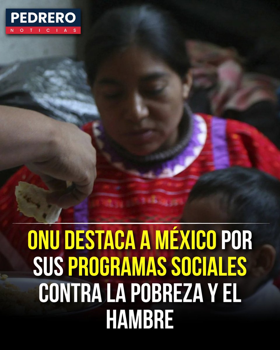 YosoyPedrero's tweet photo. 🚨 OJO: ONU DESTACA A MÉXICO POR SUS PROGRAMAS SOCIALES CONTRA LA POBREZA Y EL HAMBREEl
 Programa Mundial de Alimentos (PMA) de la ONU destacó el papel de México en el combate a la pobreza y la mejora de la alimentación, en un contexto internacional donde alrededor de 300 millones de personas enfrentan hambre aguda.

En entrevista, Carl Skau, director ejecutivo en funciones del organismo, resaltó programas sociales, los desayunos escolares nutritivos y el modelo de compras directas a pequeños productores como experiencias que podrían ser aprovechadas por otros países.

El funcionario también destacó medidas como la regulación de productos en las escuelas y el etiquetado frontal, al considerar que contribuyen a facilitar el acceso a una alimentación más saludable.

De acuerdo con el PMA, las políticas públicas que combinan apoyo social, alimentación escolar y respaldo a pequeños productores pueden convertirse en herramientas importantes para enfrentar la pobreza y la inseguridad alimentaria.