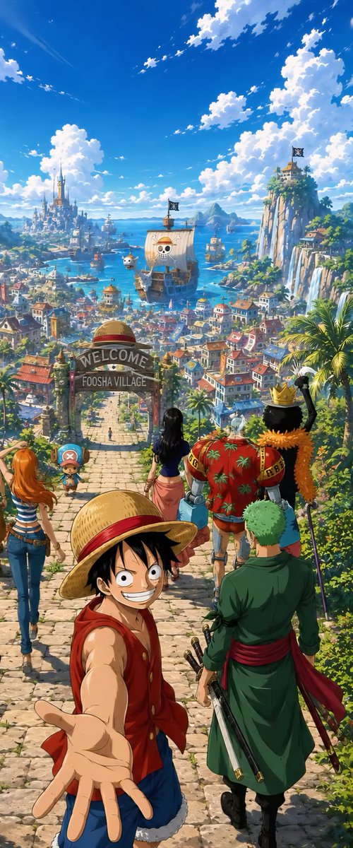 Moodyabstract's tweet photo. "Join the crew! Next stop:The Grand Line!" 👒⚓✨
The ultimate Straw Hat Pirates reunion wallpaper for your phone screen Featuring Luffy, Zoro, Nami &amp; the gang at Foosha Village🏴‍☠️
📲 Save &amp; Bookmark this post to upgrade your lock screen
#OnePiece #StrawHatPirates #PhoneWallpaper https://t.co/QR4O18ldi2