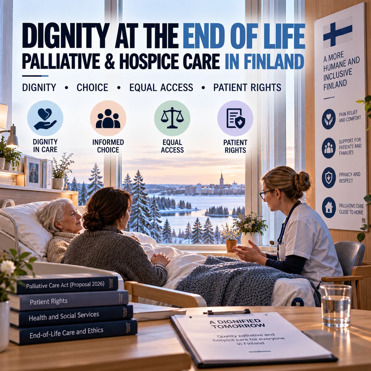 soig28hpop82319's tweet photo. Finland’s Parliament is considering legislation that would explicitly guarantee access to palliative and hospice care.
#Finland #HumanRights #PatientRights #Healthcare #PalliativeCare #HospiceCare #Dignity #EqualAccess #HumanRights2026 https://t.co/iEVEA0flOT