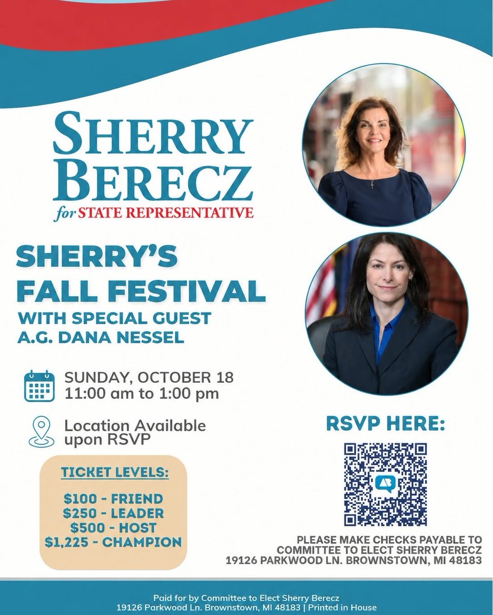 Berecz4Michigan's tweet photo. We're so excited to welcome Attorney General Dana Nessel to HD28 in two short weeks! Please join us for this special event.

Register using the link below!
https://t.co/iEjLTQAKhe https://t.co/8PfsqEUzIz