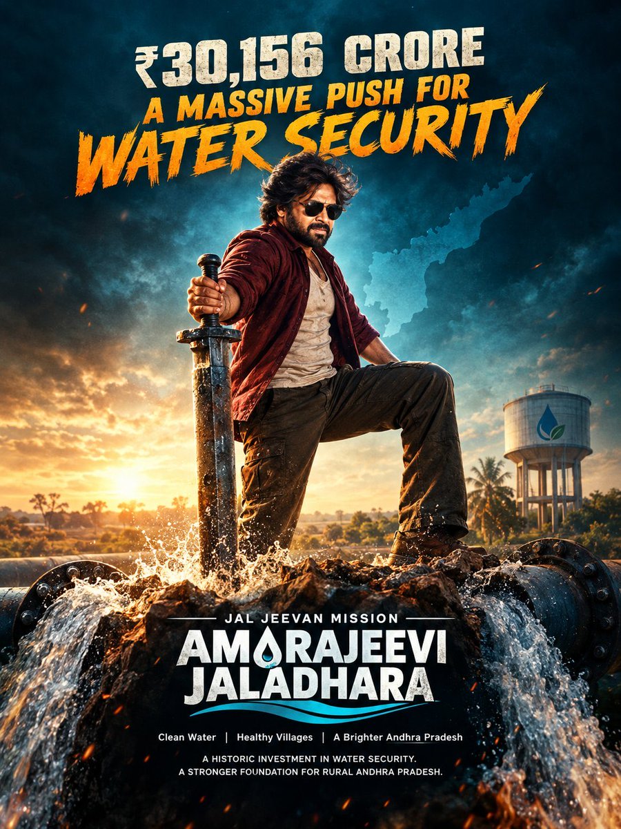 JSPEastGodavari's tweet photo. 🔥 ALL-TIME RECORD! 💥

A massive ₹30,156 Crore push for Water Security in Andhra Pradesh under the Amarajeevi Jaladhara Scheme.

A historic initiative driven by the vision and leadership of Hon’ble Deputy Chief Minister & Minister for Rural Water Supply Shri @PawanKalyan Garu. 💧🚰

A stronger foundation for water-secure villages and a better future for Andhra Pradesh! 💪🔥

#AmarajeeviJaladhara #WaterSecurity #AndhraPradesh