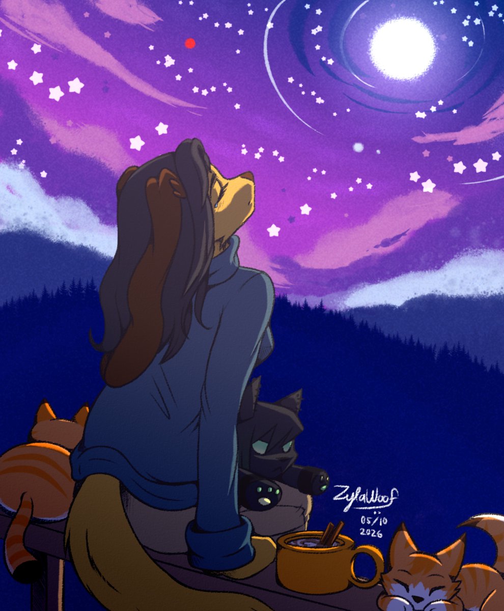 ZylaWoof's tweet photo. 🍂 Sketchtober Week 1 - Cozy vibe
Day 4 - 🌕 Under the Moonlight
---
Under the moonlight, I surrender.
--
I know this is not a sketch, I can't help it 😭 I was feeling kinda sad when drawing this in the beginning.

✨{ #art #furry #furryart #oc }✨ https://t.co/aApoXjdEOY