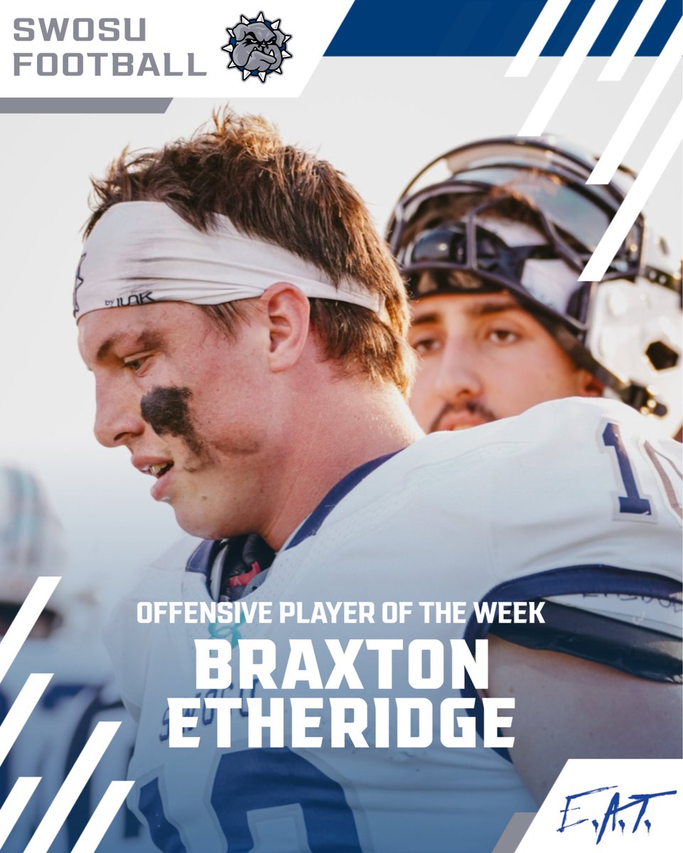 SWOSUFootball's tweet photo. Congratulations to our Week 5 Players of the Week:

Offense - Braxton Etheridge https://t.co/Cr1v8eSKKG