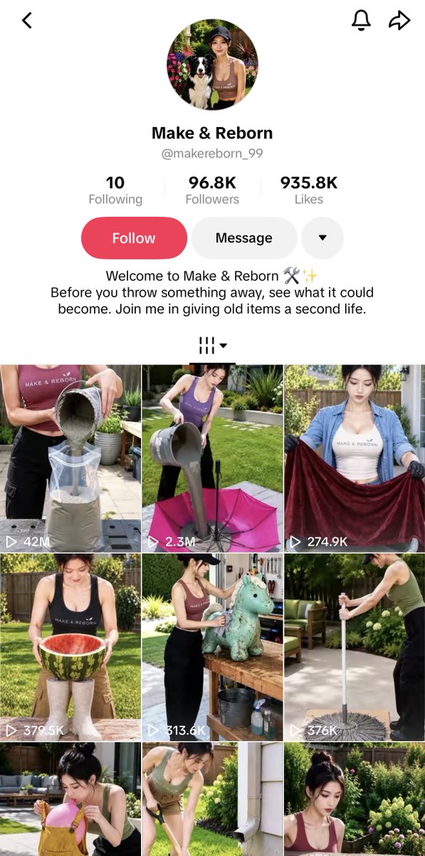 sy1axis's tweet photo. influencers are dead

this AI japanese girl made with ChatGPT got 42M views and $21,400 on one clip

> generate a DIY girl character with ChatGPT
> pick junk people throw away: old bags, umbrellas, rubber boots
> swap her into the clip with Seedance 2.5
> caption it like a hack, "i filled an old bag with concrete..."

97K followers on a girl who never touched concrete

someone is gonna sell you this as a $249 DIY course