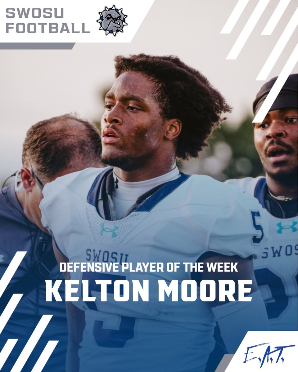 SWOSUFootball's tweet photo. Congratulations to our Week 5 Players of the Week:

Defense - Kelton Moore https://t.co/yOfAWEovZw