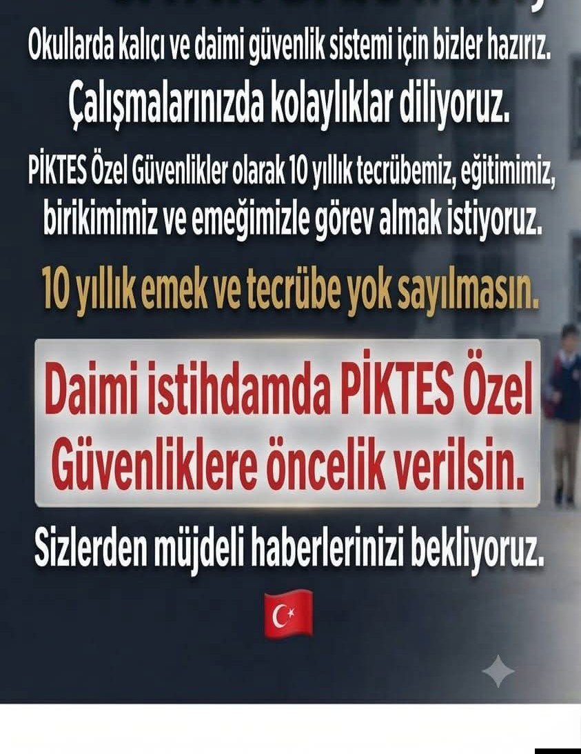 piktes_taseron's tweet photo. @oktay_saral Piktes Projesi kapsamında çalışan Özel Güvenlik Görevlisi arkadaşlar olarak okullarımızda daimi çalışmak istiyoruz 
10 yıldır bu proje kapsamında çalışıyoruz. https://t.co/9W4A0s0B8t