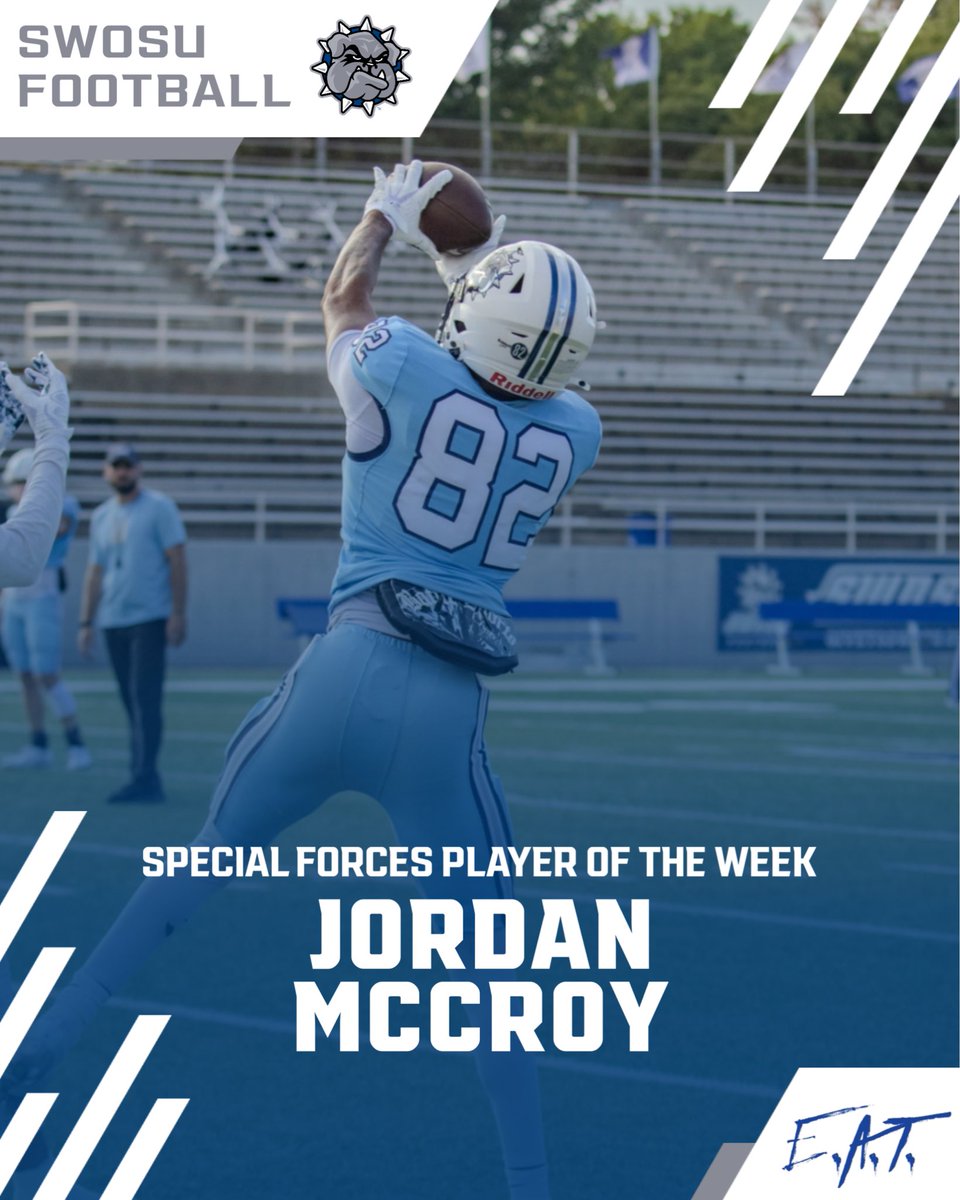 SWOSUFootball's tweet photo. Congratulations to our Week 5 Players of the Week:

Special Forces - Jordan McCroy https://t.co/4pGZKXwz3m