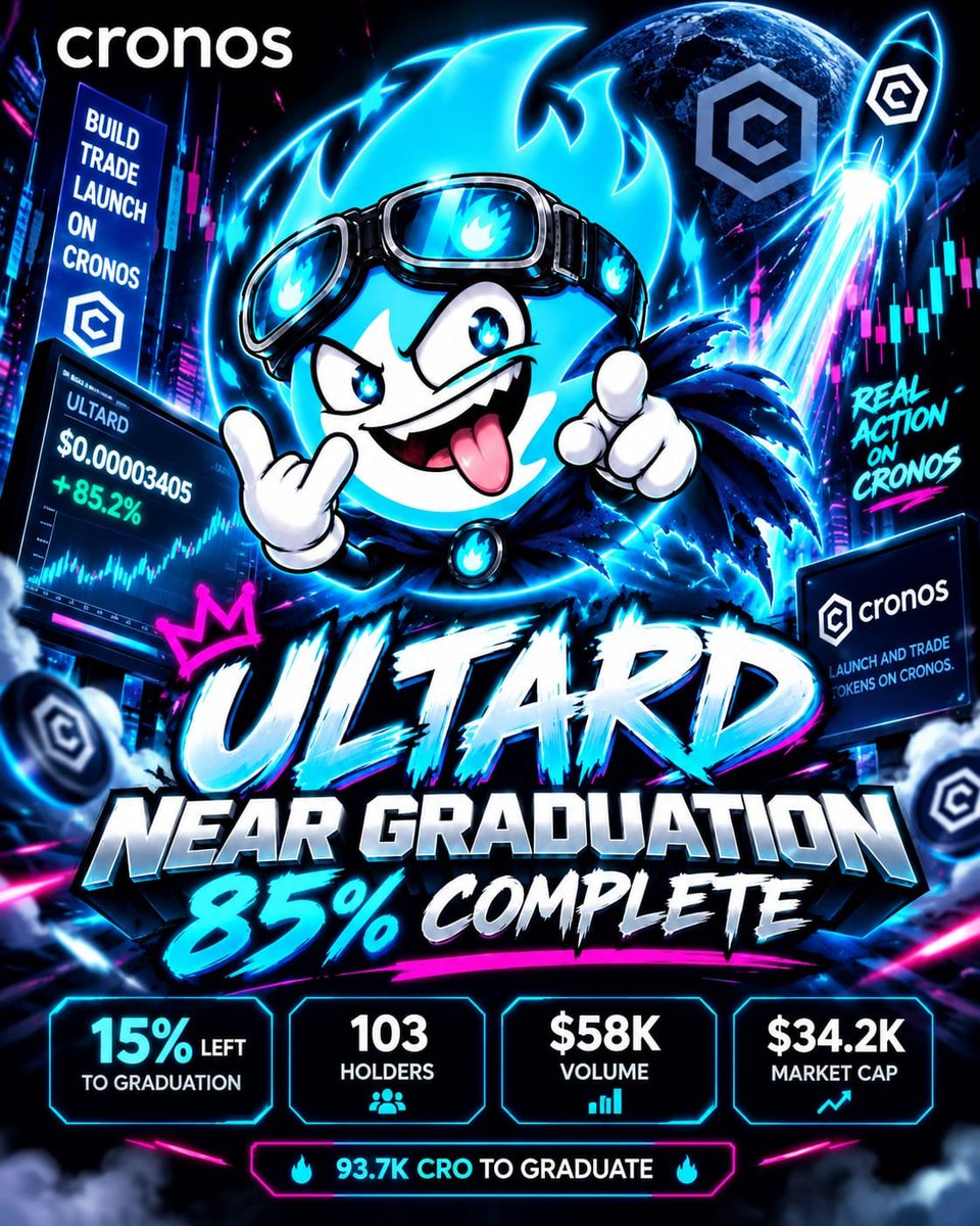 ULTARDCRO's tweet photo. 🔥 @CronosNetwork IS WAKING UP. ULTARD IS RIGHT IN THE MIDDLE OF IT. 🔥

85% to graduation.
93.7K CRO left.

Volume is moving. 
Holder count is climbing.

The little blue lunatic is almost out of the bonding curve. 👀

$ULTD

Not settling for nearly...

WE WILL GRADUATE. 🔥 https://t.co/EcgRvLyNYP