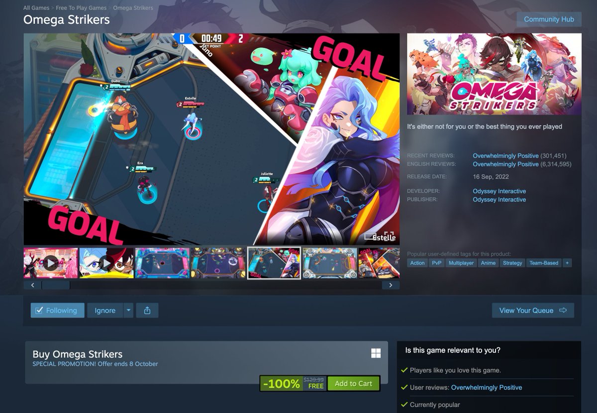 PlayOmega's tweet photo. 🚨🚨!!!ENORMOUS SALE ALERT!!! 🚨🚨

In case you missed it, Omega Strikers is 100% OFF for the Steam Autumn Sale!!!

Totally FREE!!!!!!!!!!!!!!

Don't miss your chance to grab it, this deal won't last forever!!