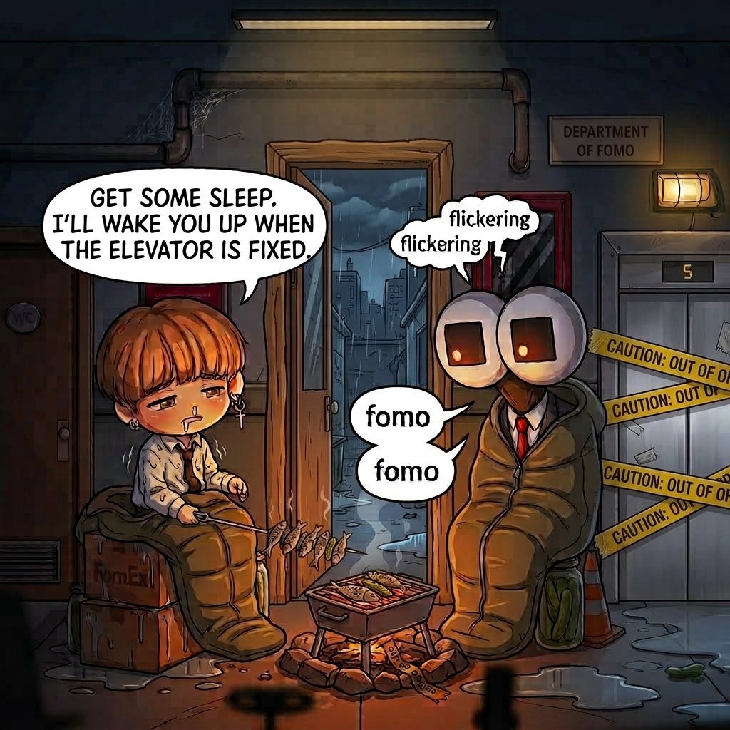 NewsTeleC's tweet photo. "Just relax and close your eyes... Heh heh heh! You're right, the elevator is broken... Just wait until you fall asleep!"
@FomiesNFT 
https://t.co/dJtMRJRdcM https://t.co/jSJK2oxYwe