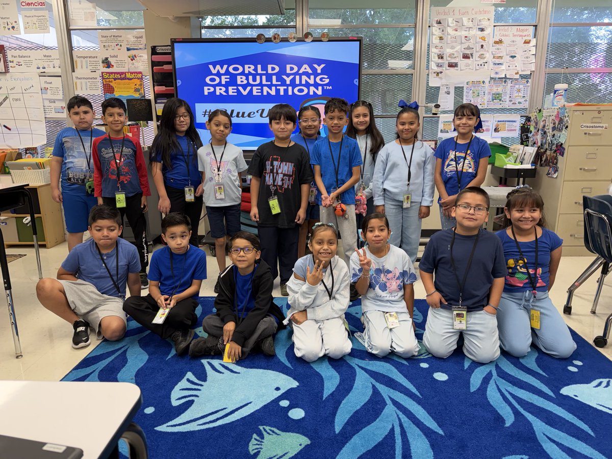 CrisostomoLesly's tweet photo. We’ve got the BLUE-tiful kind of school spirit today! 💙🐾 Our Wildcats wore blue to stand together against bullying and for KINDNESS, RESPECT &amp; INCLUSION! 🫶🏽✨ Kindness is always in style. 💙 #WorshamBeSomeone #BullyingPrevention #ChooseAldine https://t.co/vpfRlNA98r