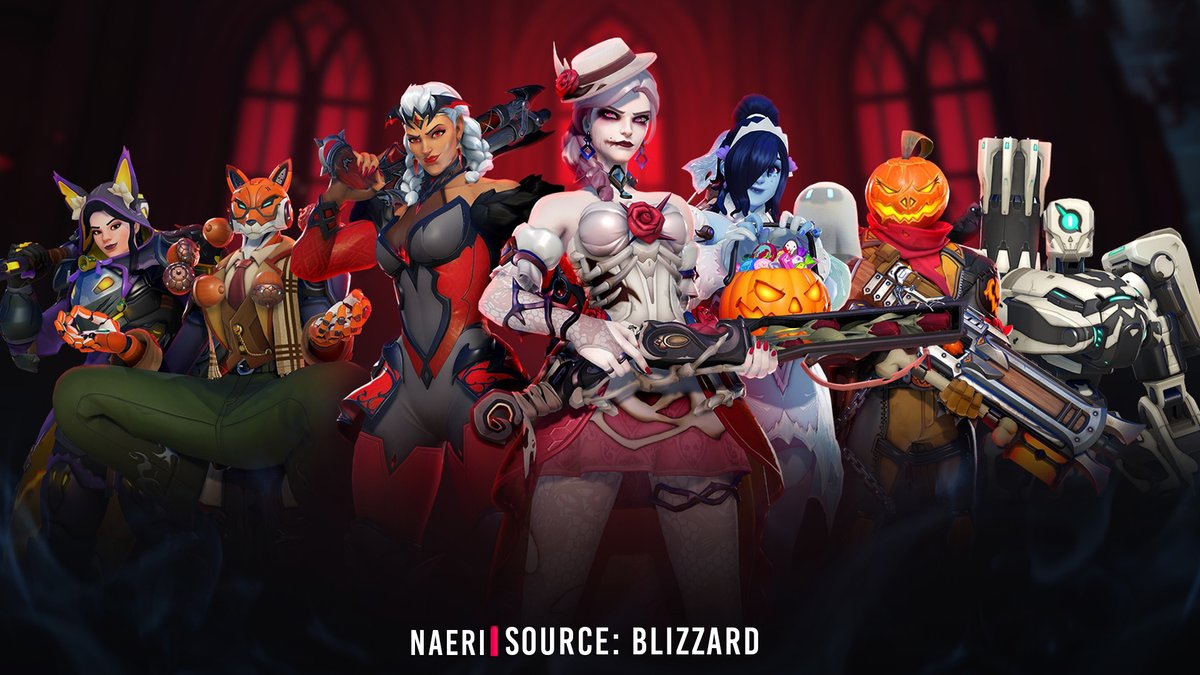 OverwatchNaeri's tweet photo. New #Overwatch Season 5 All Battle Pass Skins 🎃

✨Ghostly Belle Ashe, Jack O’ Ripper Soldier: 76Ghost Bride Mei, Bat Empress Junker Queen, and Autumn Fox Zenyatta. 

Three Epic skins, Skelly Bastion, Witching Hour Brigitte, and Spectral Shroud Symmetra! https://t.co/gtHy0xuwUa
