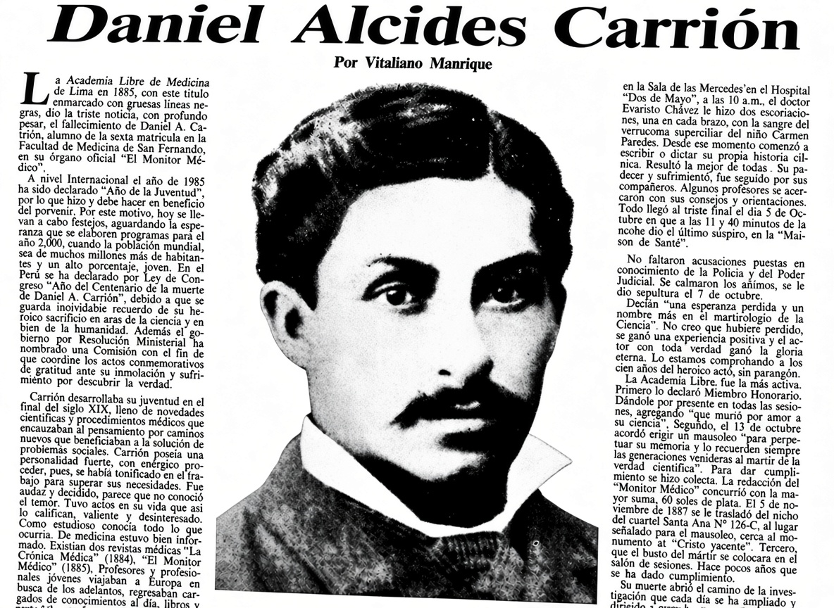 Archivo_ECpe's tweet photo. Cada 5 de octubre, el Perú recuerda a Daniel A. Carrión, el joven que entregó su vida en 1885 para ampliar el conocimiento médico y salvar otras. Su legado de valor, vocación y servicio sigue latiendo 141 años después. Lee👉: https://t.co/8ZVYBL1Sbq 🇵🇪❤️ #DíaDeLaMedicinaPeruana https://t.co/7kDkMkX4do