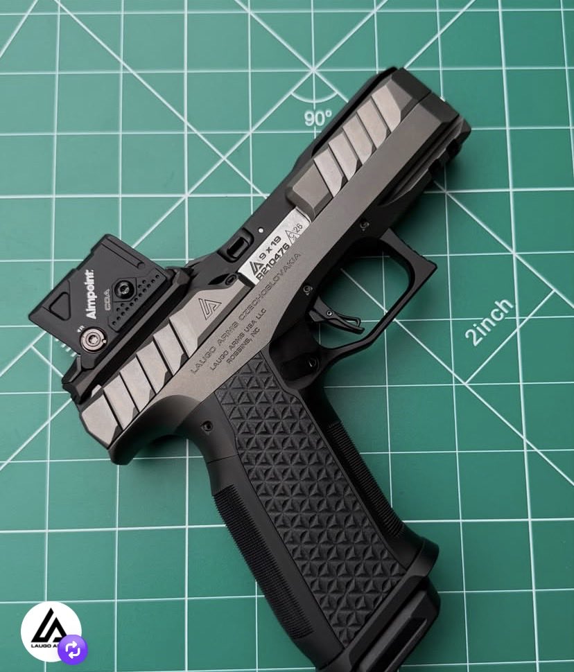 LarryVickers's tweet photo. You guys want to see, in my opinion, the finest production handgun in the world in terms of overall quality of manufacture as well as fit and finish? The Alien pistols from Laugo Arms. Those that have followed me for awhile now know I am a longtime fan of the Alien and I filmed my first of three videos on my Youtube channel at the their booth at SHOT show 2020. If you have never checked one out I recommend it whenever you get the chance. They aren't cheap by any means but are quite frankly a bargain imo compared to some of the overpriced 2011 style pistols on the market that pale in comparison in terms of overall quality. I'm going to bring you guys up to speed on the Laugo Arms Alien Remus (shown here) over the next few weeks so stay tuned for more. Those who have tried any of the Alien pistols share your opinion please.