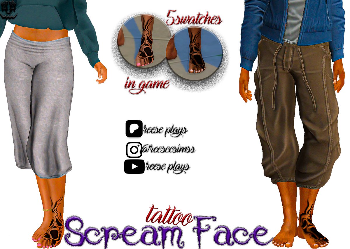 PlaysReese's tweet photo. Week 2 of Reese-WEEN🎃
Scream-Face Foot Tattoo
*Public* Download: https://t.co/GaIPgI8PGp…
#Simstober #Sims4 #ReeseWEEN #Simscc https://t.co/uZlT9Tro7t