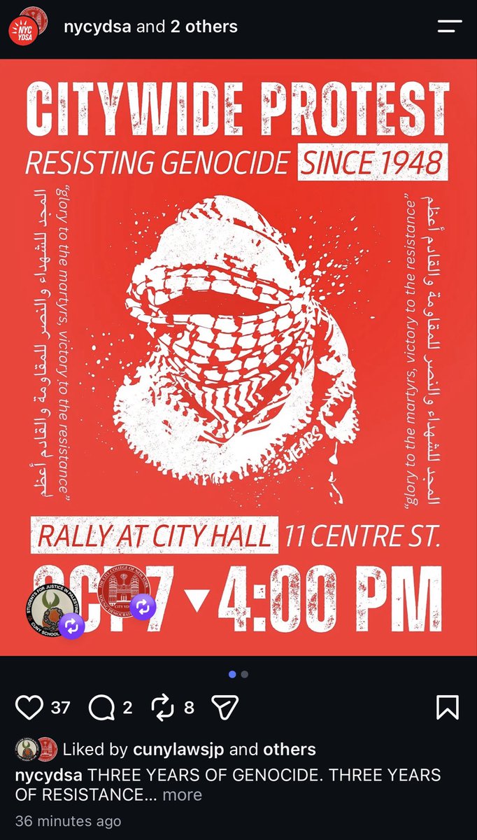 luketress's tweet photo. Anti-Zionist groups announce a “resistance” rally outside New York’s City Hall on October 7, criticize Mamdani for “betrayal” https://t.co/jc9PVdDBrS