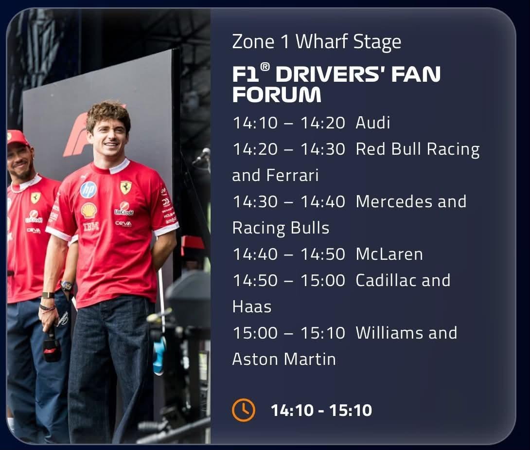 leclercsletters's tweet photo. they paired almost every team for the fan zone this weekend 😭 ferrari will be with red bull!

[baekberry16 - tumblr] https://t.co/T9FRsDSlAd