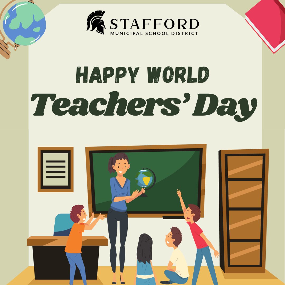 StaffordMSD's tweet photo. 🍎 Happy World Teachers’ Day to our amazing Stafford Spartans! 🍎

Today, we celebrate the incredible teachers who inspire, encourage and make a lasting difference in the lives of our students.

To every teacher across Stafford MSD: thank you for the time, and dedication you give to our students each and every day. Your impact reaches far beyond the classroom! ❤️

#WorldTeachersDay #ThankATeacher #StaffordMSD #SpartansLead