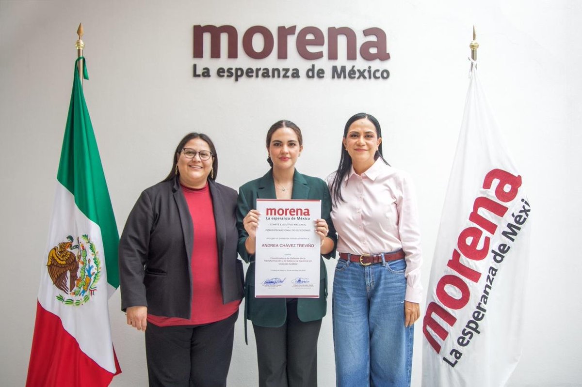 emeequis's tweet photo. 💬 #ÚLTIMAHORA | La Comisión Nacional de Elecciones de Morena nombra a Andrea Chávez Treviño como coordinadora municipal de la Defensa de la Transformación en Ciudad Juárez, Chihuahua. 🔴🇲🇽🗳️ https://t.co/GJ9beVBfVo